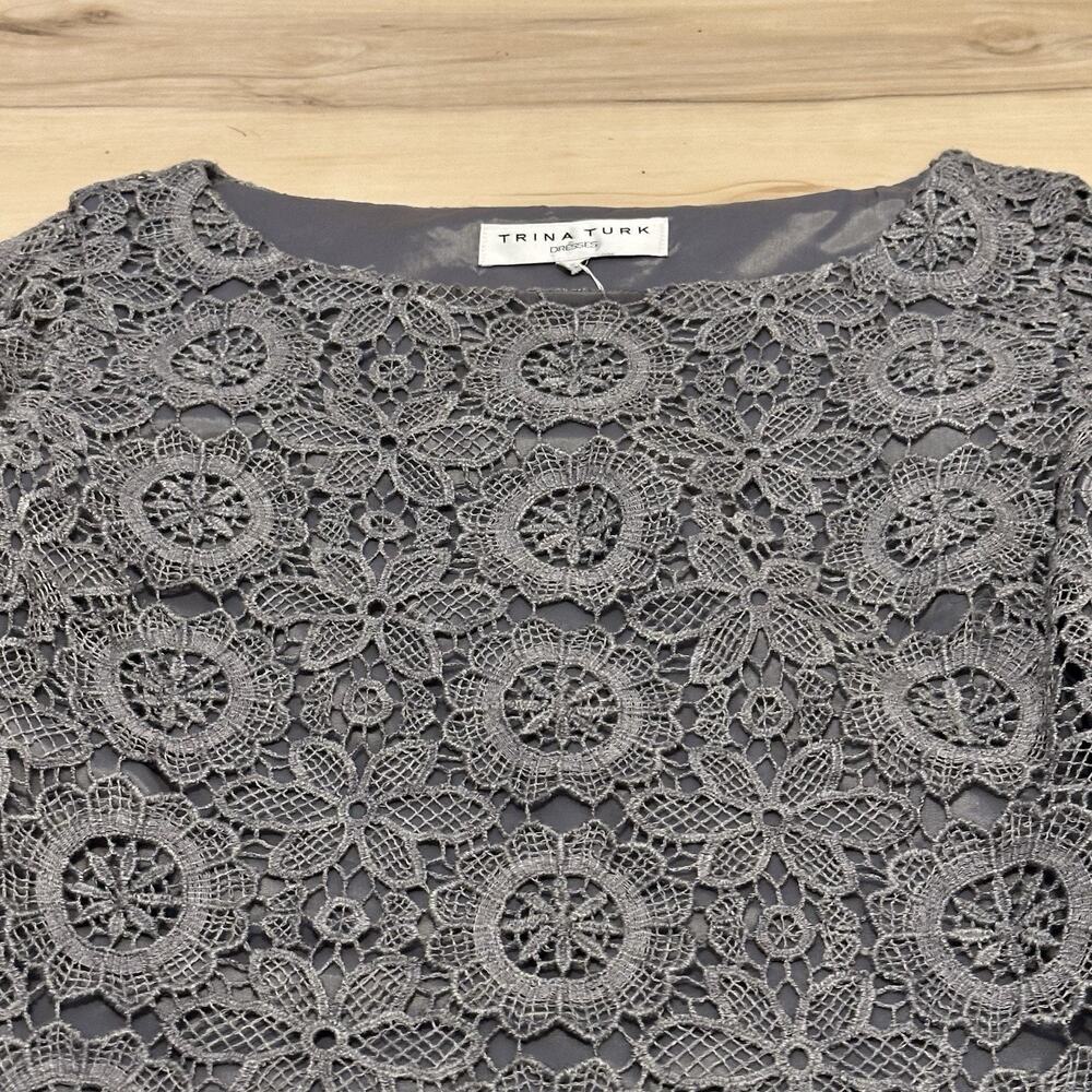 Trina Turk Women‎ 8 Dress Cocktail Lace Shift A-Line Long Sleeve Lined Gray - Picture 3 of 9